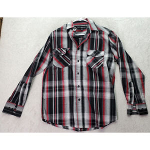 Beverly Hills Polo Club Shirt Men's Small Red Black Cotton Collared Button‎ Down